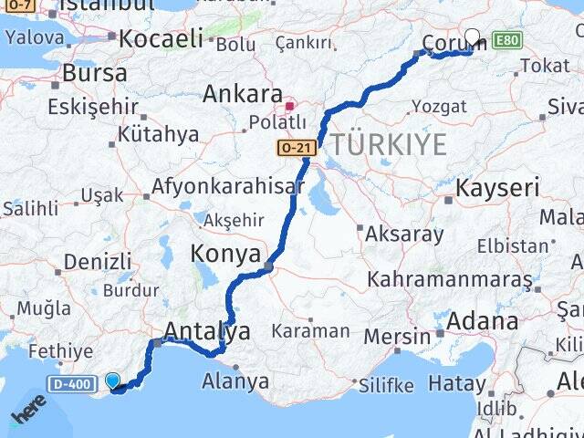 Antalya Demre Alakent Amasya Arası Kaç Km - Yol Haritası