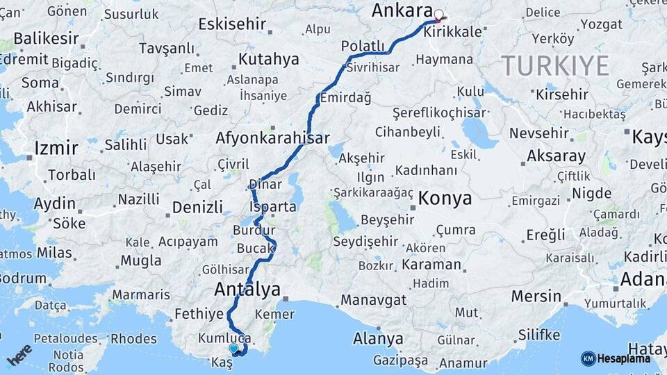 Antalya Demre Ankara Arası Kaç Km - Yol Haritası