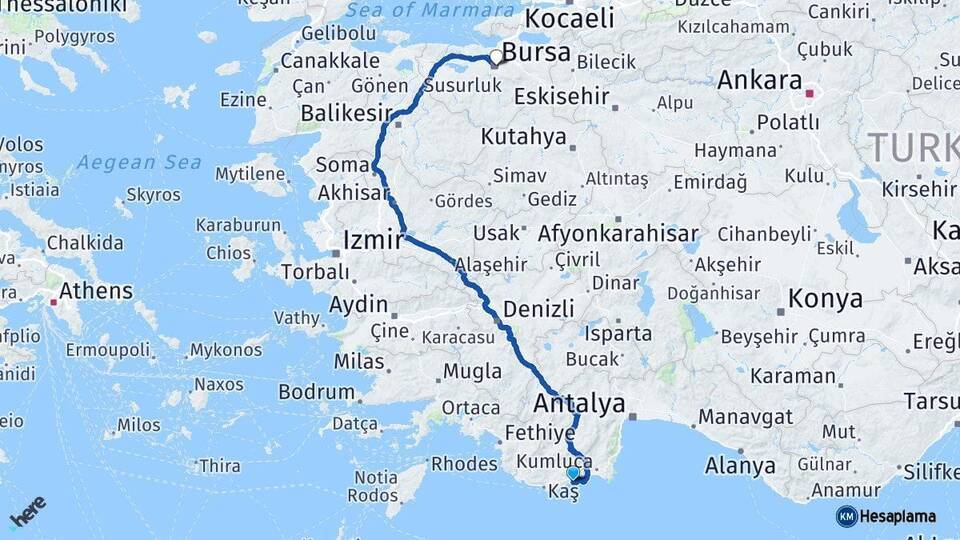 Demre Bursa Arası Kaç Km - Yol Tarifi