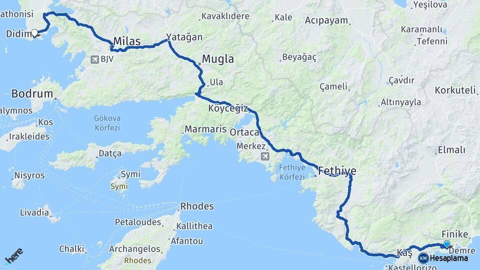 Antalya Demre Didim Aydın Arası Kaç Km - Yol Haritası