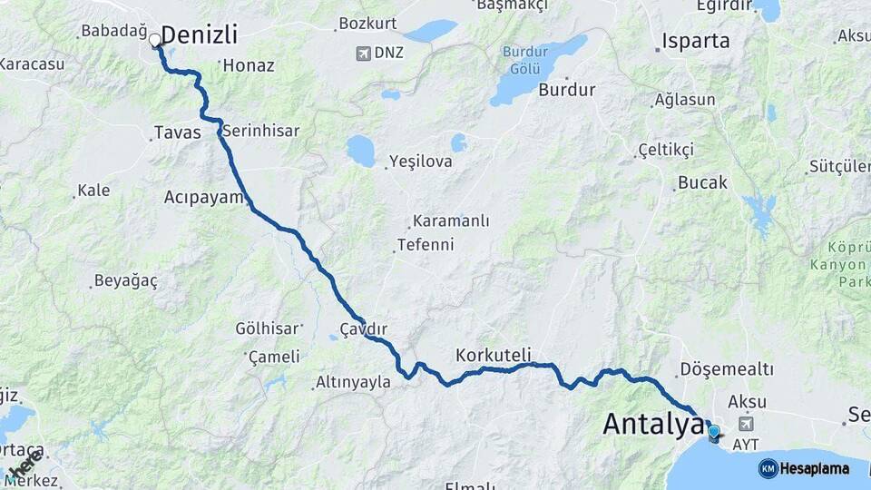 Antalya Denizli Arası Kaç Km - Yol Haritası