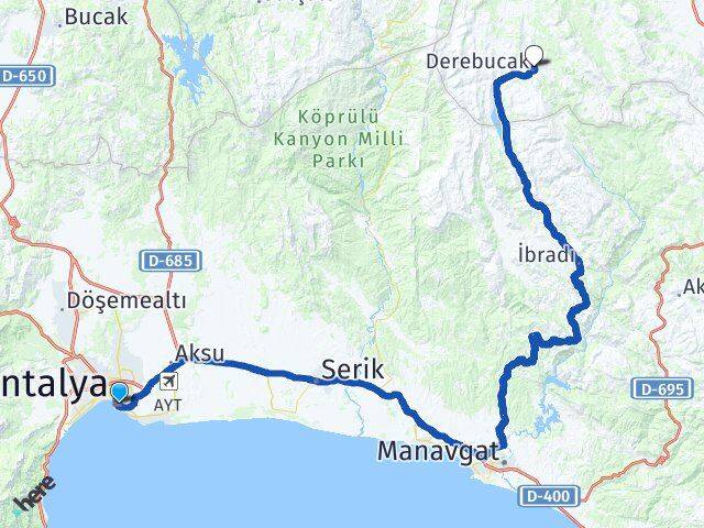 Antalya Derebucak Konya Arası Kaç Km - Yol Haritası