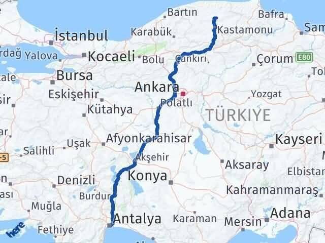 Antalya Devrekani Kastamonu Arası Kaç Km - Yol Haritası