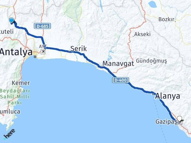 Akkoç Gazipaşa Alanya Havalimanı Arası Kaç Km - Yol Tarifi