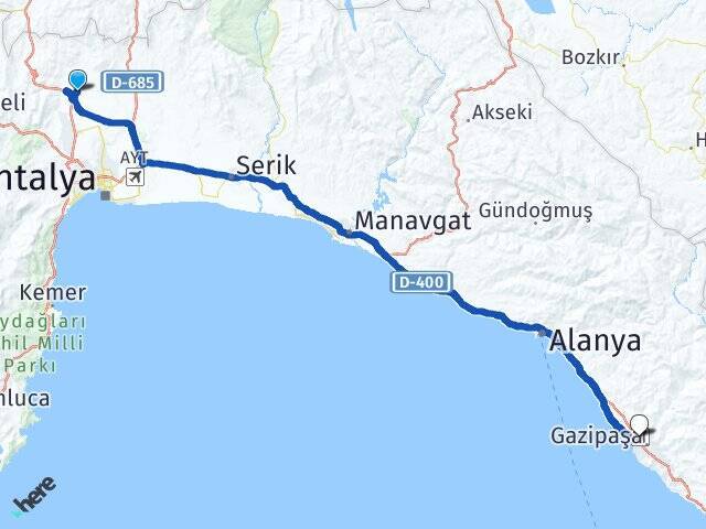 Aşağıoba Gazipaşa Alanya Havalimanı Arası Kaç Km - Yol Tarifi