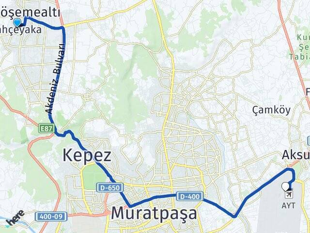 Bahçeyaka Antalya Havalimanı Arası Kaç Km - Yol Tarifi