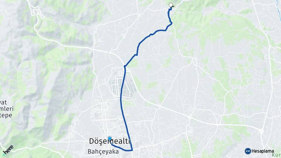 Antalya Döşemealtı Ekşili Döşemealtı Arası Kaç Km - Yol Haritası