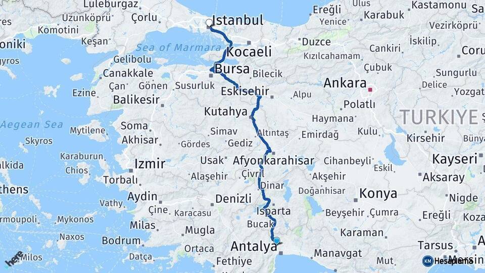 Döşemealtı İstanbul Arası Kaç Km - Yol Tarifi