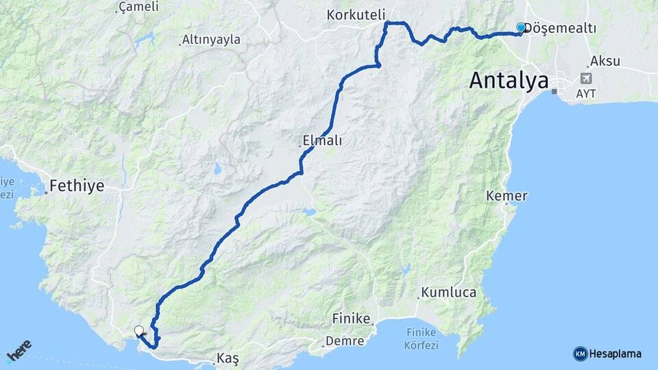 Antalya Döşemealtı Kalkan Kaş Arası Kaç Km - Yol Haritası