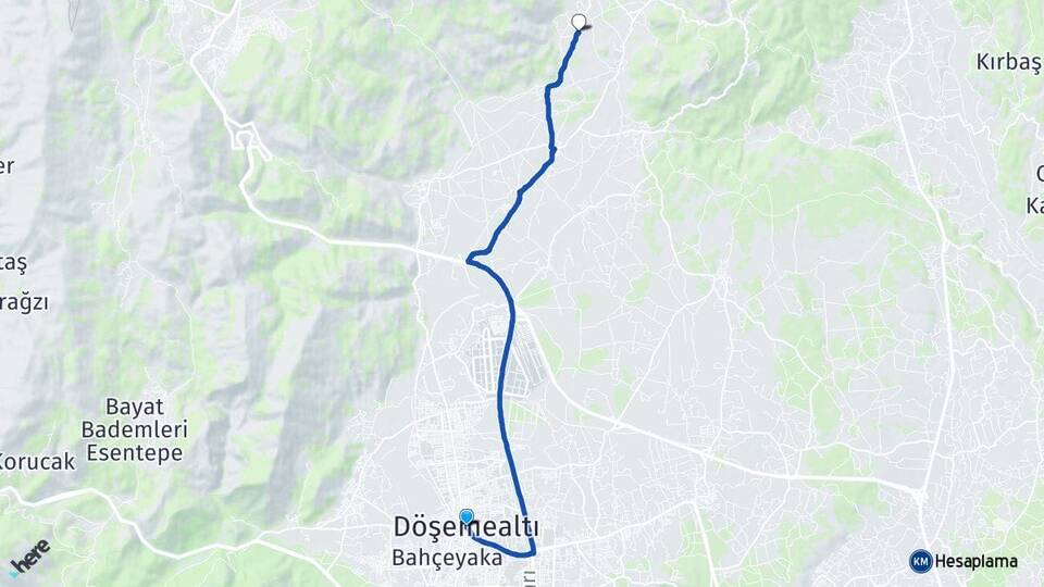 Antalya Döşemealtı Karaveliler Döşemealtı Arası Kaç Km - Yol Haritası