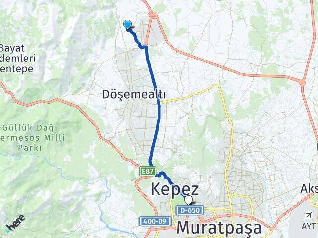 Kömürcüler Antalya Otogarı Arası Kaç Km - Yol Tarifi