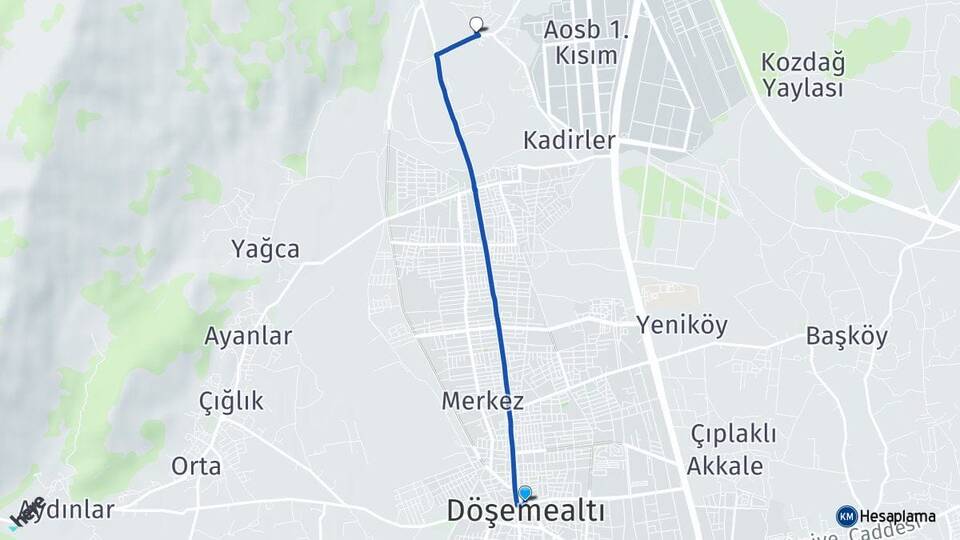 Antalya Döşemealtı Kömürcüler Döşemealtı Arası Kaç Km - Yol Haritası