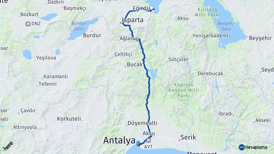 Antalya Eğirdir Isparta Arası Kaç Km - Yol Haritası