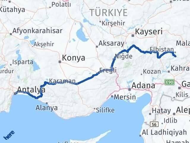 Antalya Ekinözü Arası Kaç Km - Yol Tarifi