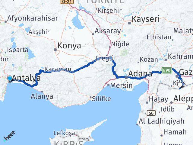 Antalya Elbeyli Kilis Arası Kaç Km - Yol Haritası