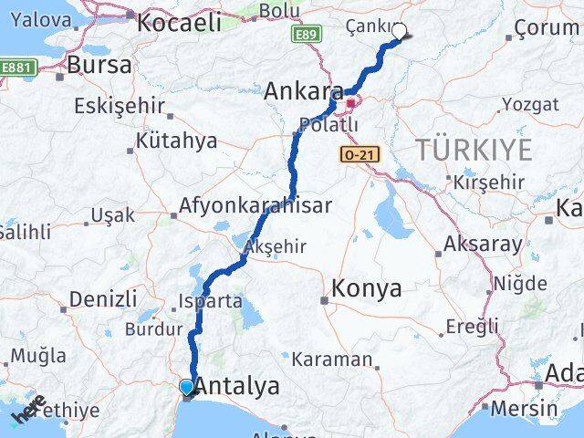 Antalya Eldivan Çankırı Arası Kaç Km - Yol Haritası