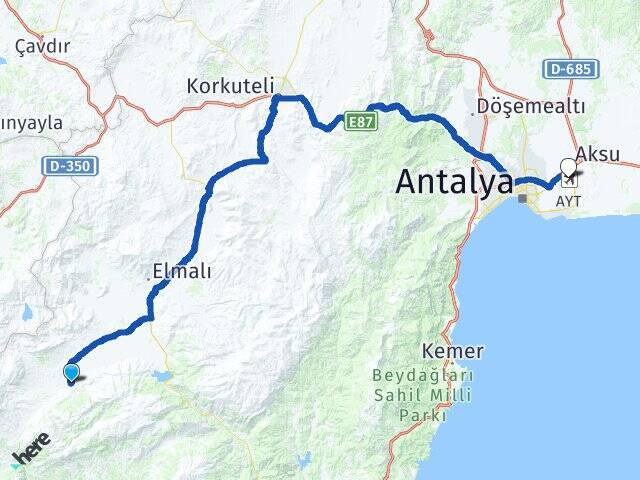 Afşar Antalya Havalimanı Arası Kaç Km - Yol Tarifi