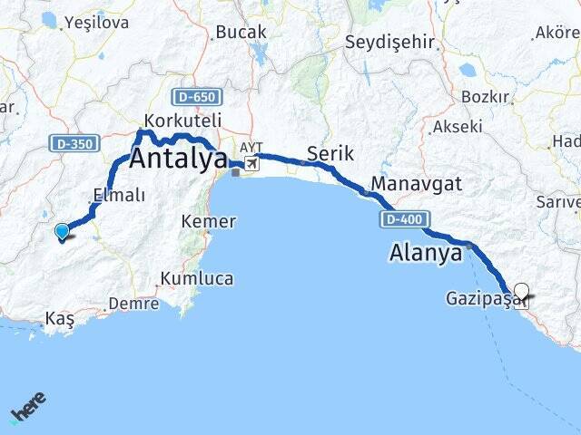 Afşar Gazipaşa Alanya Havalimanı Arası Kaç Km - Yol Tarifi