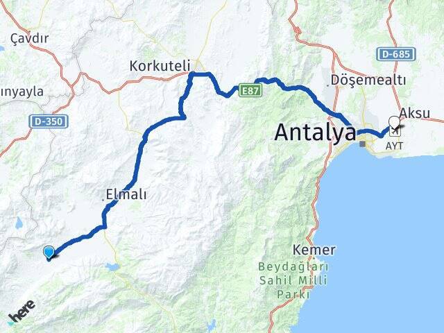 Akçay Antalya Havalimanı Arası Kaç Km - Yol Tarifi