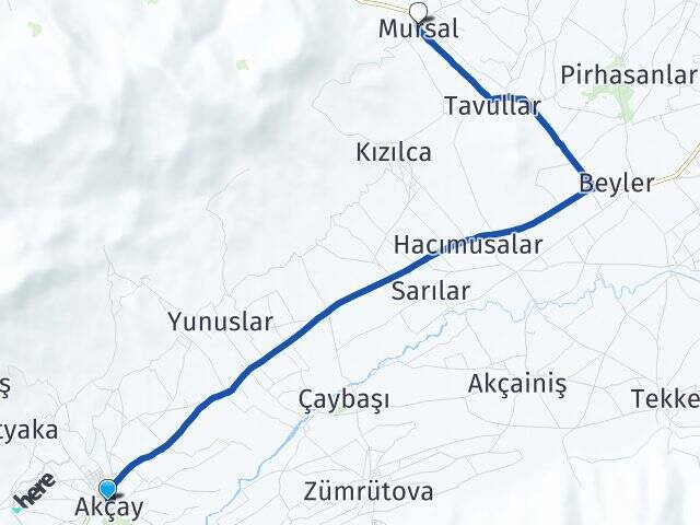 Akçay Mursal Arası Kaç Km - Yol Tarifi