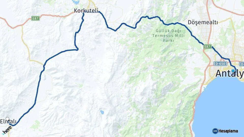 Antalya Elmalı Arası Kaç Km - Yol Haritası