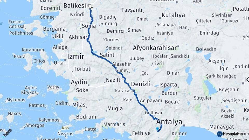Antalya Elmalı Balıkesir Arası Kaç Km - Yol Haritası