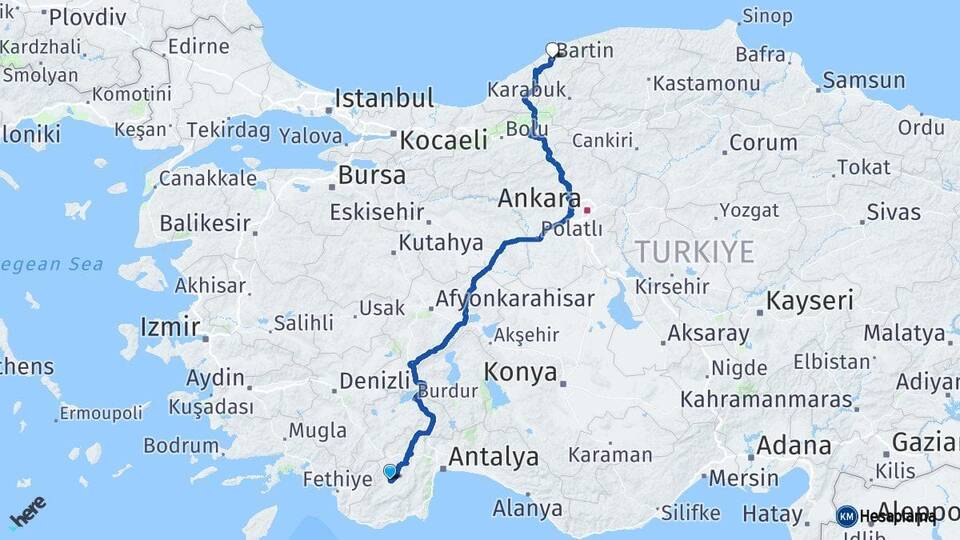 Antalya Elmalı Bartın Arası Kaç Km - Yol Haritası