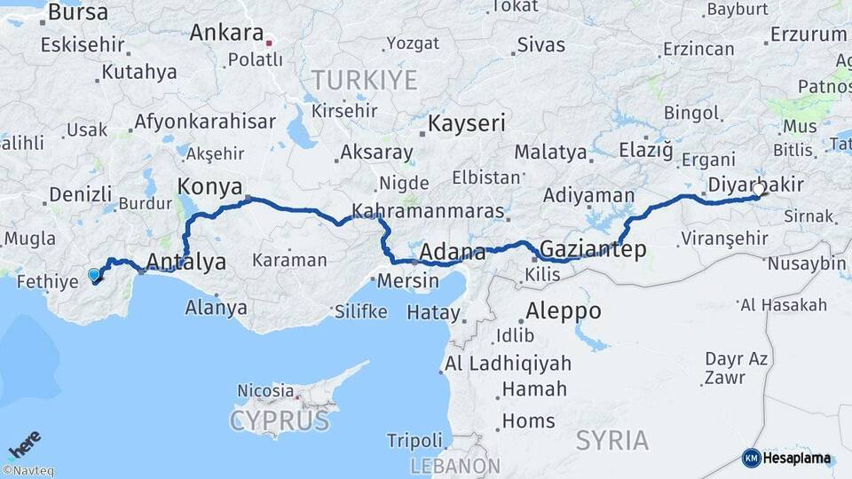 Antalya Elmalı Batman Arası Kaç Km - Yol Haritası
