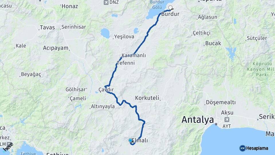 Antalya Elmalı Burdur Arası Kaç Km - Yol Haritası