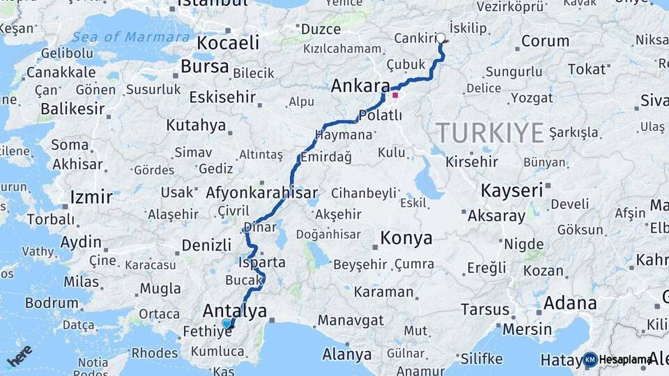 Antalya Elmalı Çankırı Arası Kaç Km - Yol Haritası
