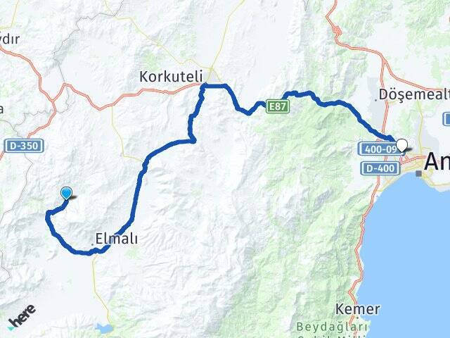 Dereköy Antalya Otogarı Arası Kaç Km - Yol Tarifi