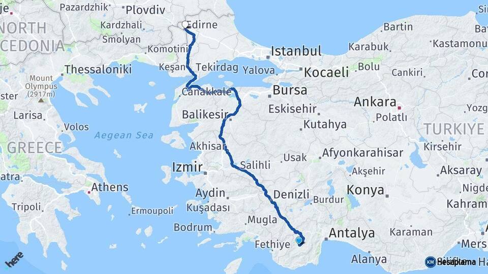 Antalya Elmalı Edirne Arası Kaç Km - Yol Haritası
