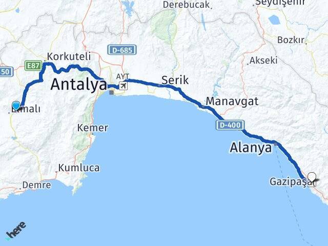 Gökpınar Gazipaşa Alanya Havalimanı Arası Kaç Km - Yol Tarifi