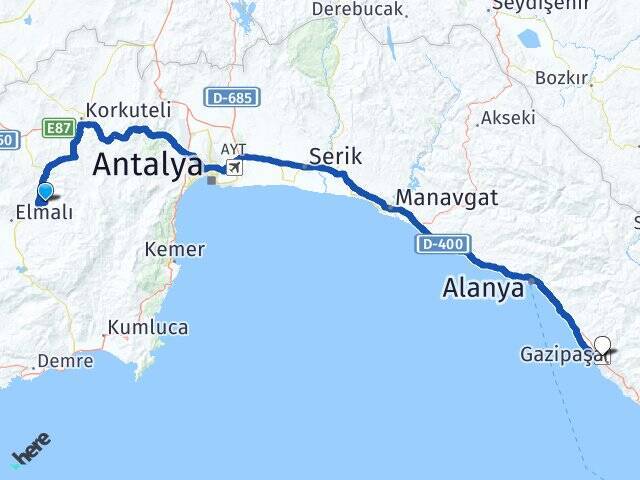 Gölova Gazipaşa Alanya Havalimanı Arası Kaç Km - Yol Tarifi