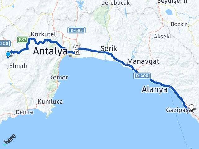 Hacıyusuflar Gazipaşa Alanya Havalimanı Arası Kaç Km - Yol Tarifi