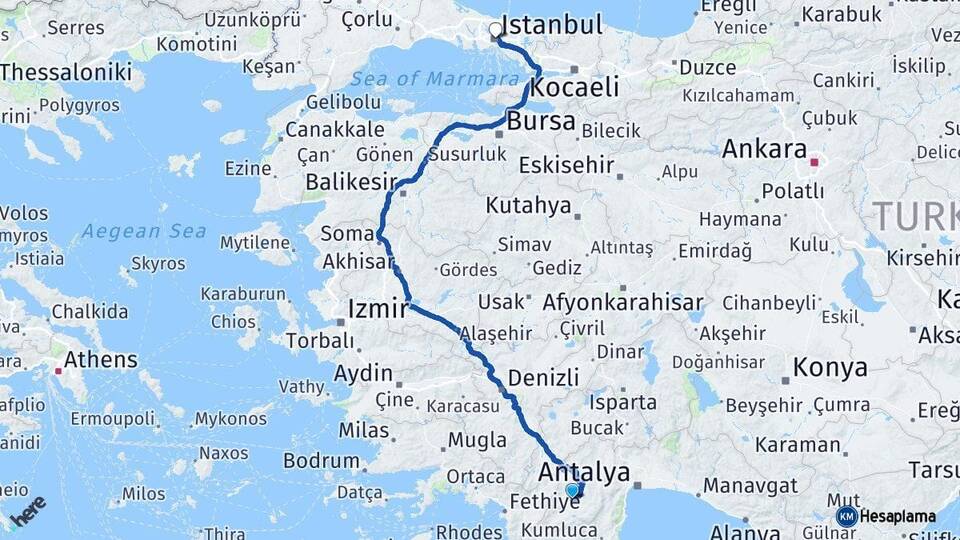 Antalya Elmalı İstanbul Arası Kaç Km - Yol Haritası