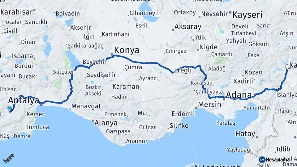 Antalya Elmalı Kahramanmaraş Arası Kaç Km - Yol Haritası