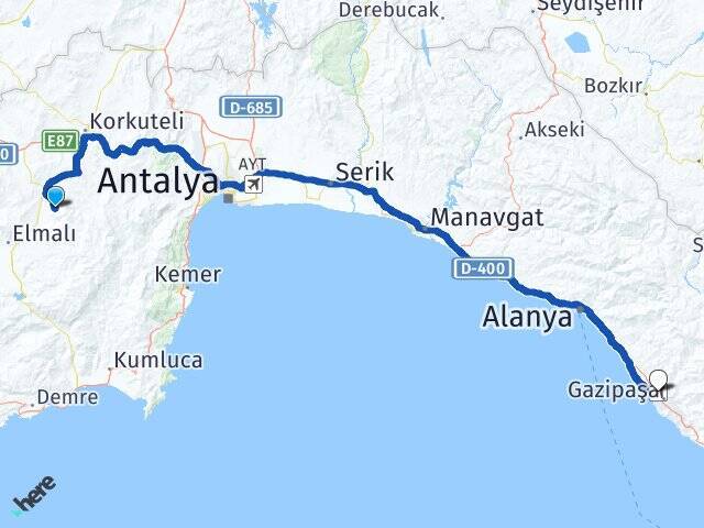 Karaköy Gazipaşa Alanya Havalimanı Arası Kaç Km - Yol Tarifi
