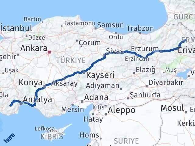 Antalya Elmalı Kars Arası Kaç Km - Yol Haritası
