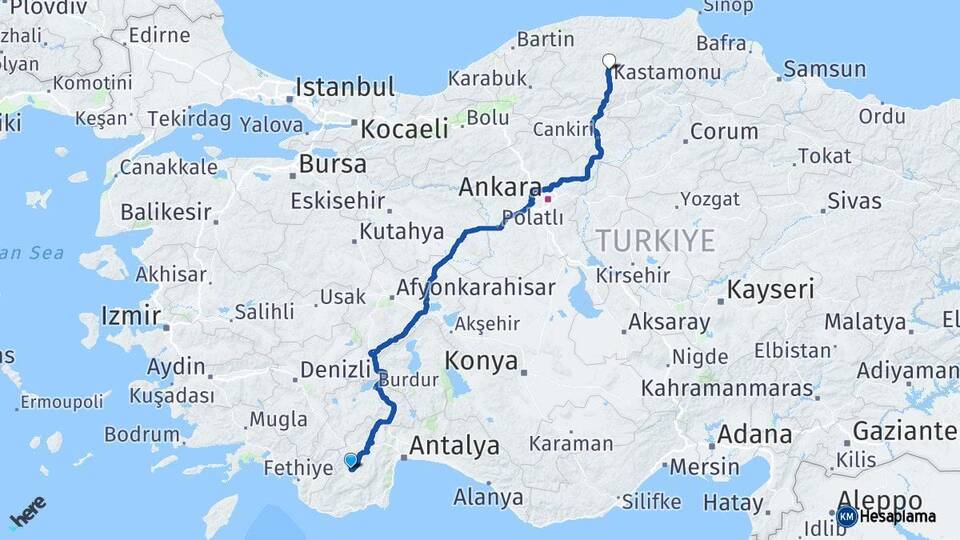Antalya Elmalı Kastamonu Arası Kaç Km - Yol Haritası