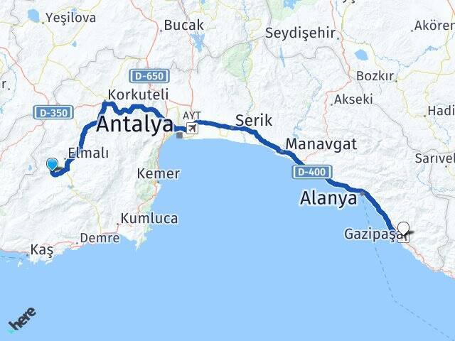 Kızılca Gazipaşa Alanya Havalimanı Arası Kaç Km - Yol Tarifi