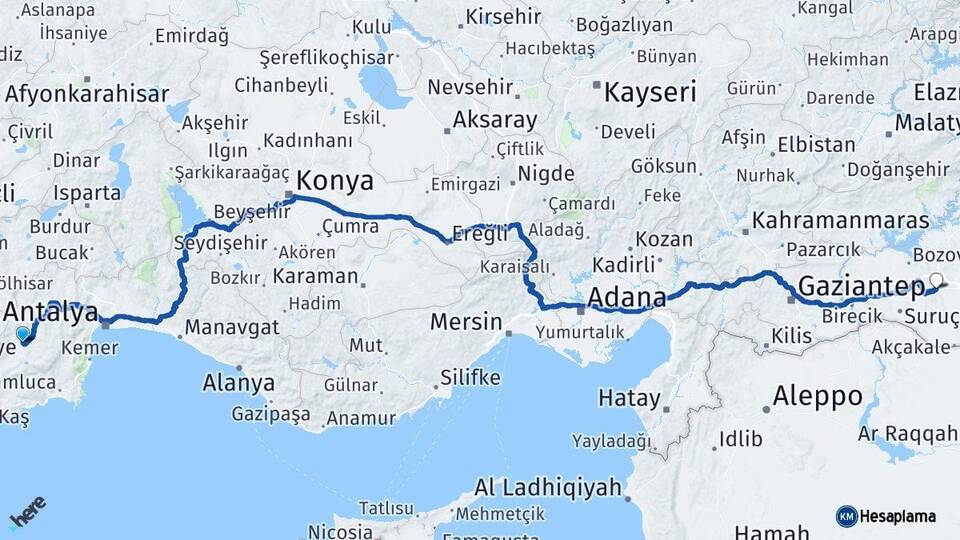 Antalya Elmalı Şanlıurfa Arası Kaç Km - Yol Haritası