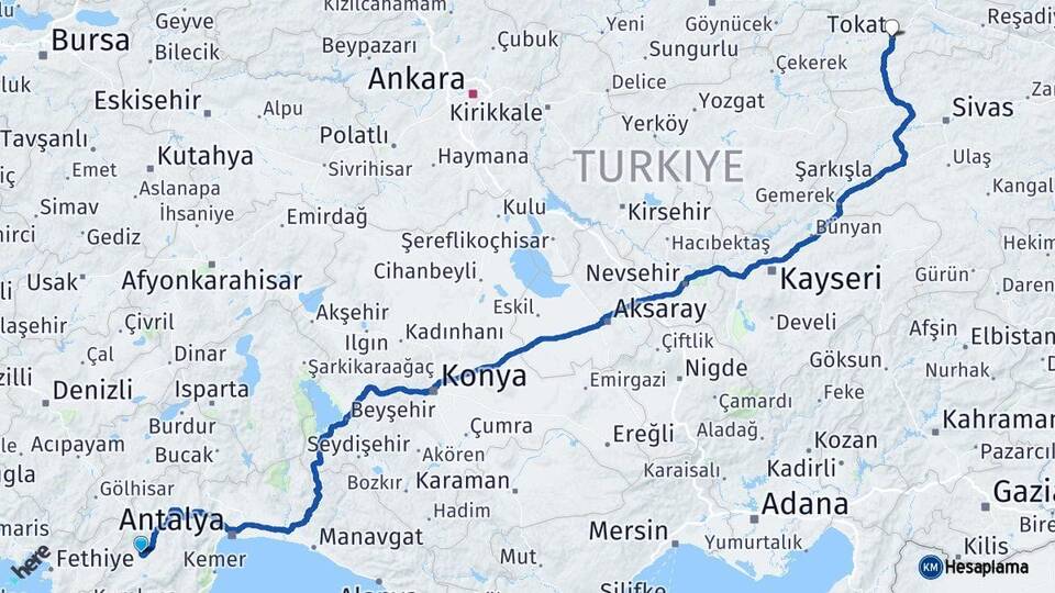 Antalya Elmalı Tokat Arası Kaç Km - Yol Haritası