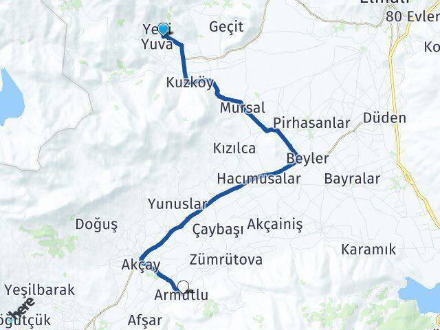 Yuva Armutlu Arası Kaç Km - Yol Tarifi