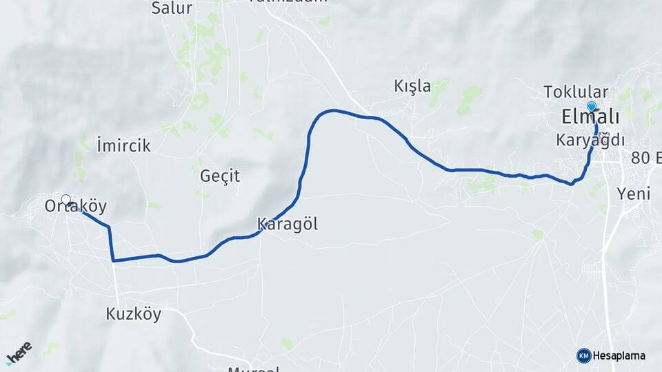 Antalya Elmalı Yuva Elmalı Arası Kaç Km - Yol Haritası