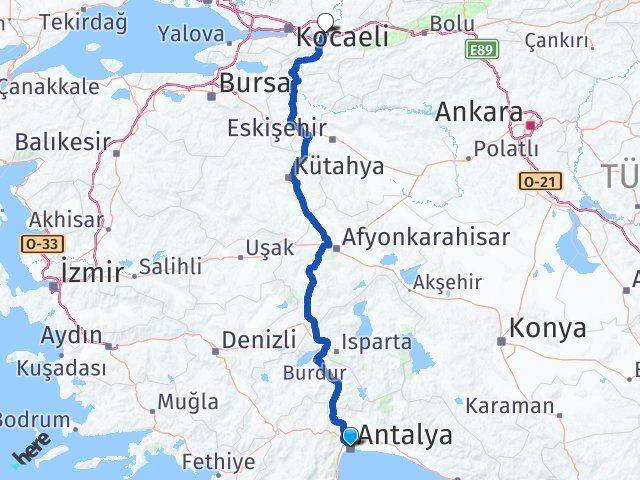 Antalya Erenler Sakarya Arası Kaç Km - Yol Haritası