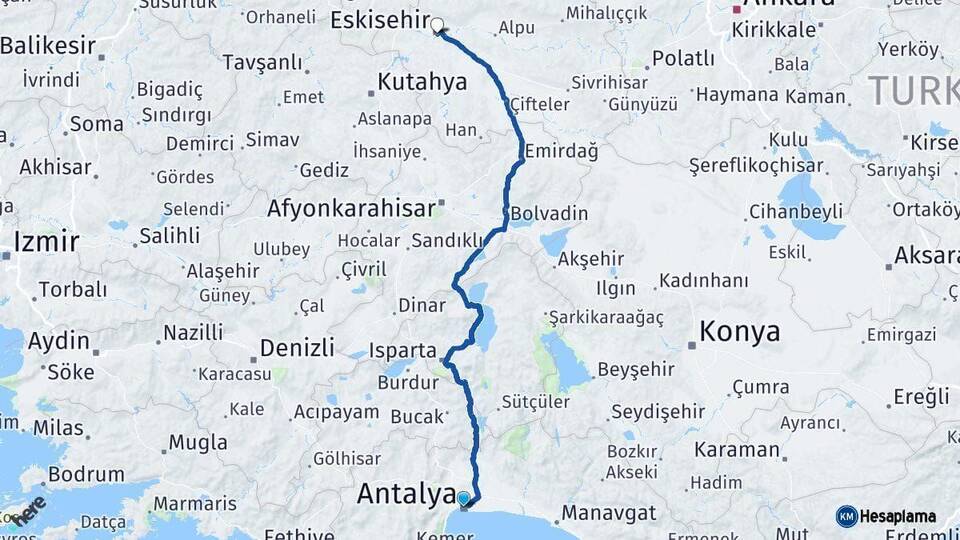 Antalya Eskişehir Arası Kaç Km - Yol Haritası
