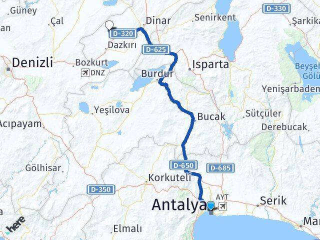 Antalya Evciler Afyonkarahisar Arası Kaç Km - Yol Haritası
