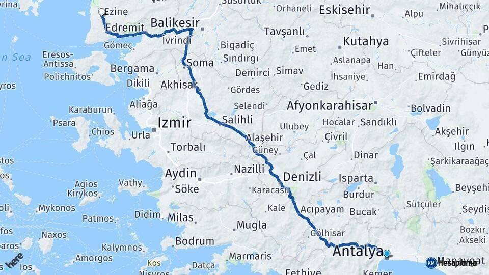 Antalya Ezine Arası Kaç Km - Yol Tarifi