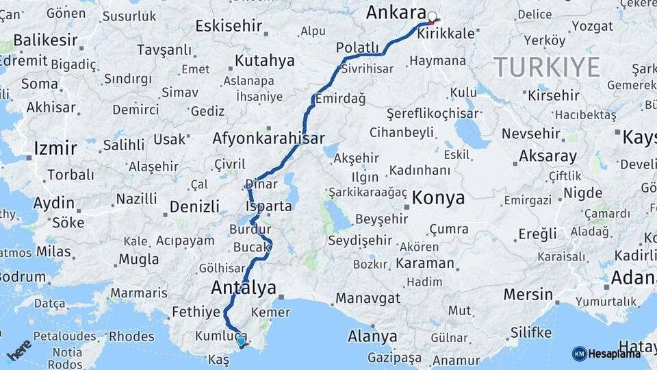 Antalya Finike Ankara Arası Kaç Km - Yol Haritası